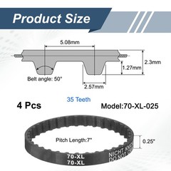 4pcs 70XL 025 Timing Belt 35 Teeth Rubber Geared Cogged Belt 0.20″ Pitch