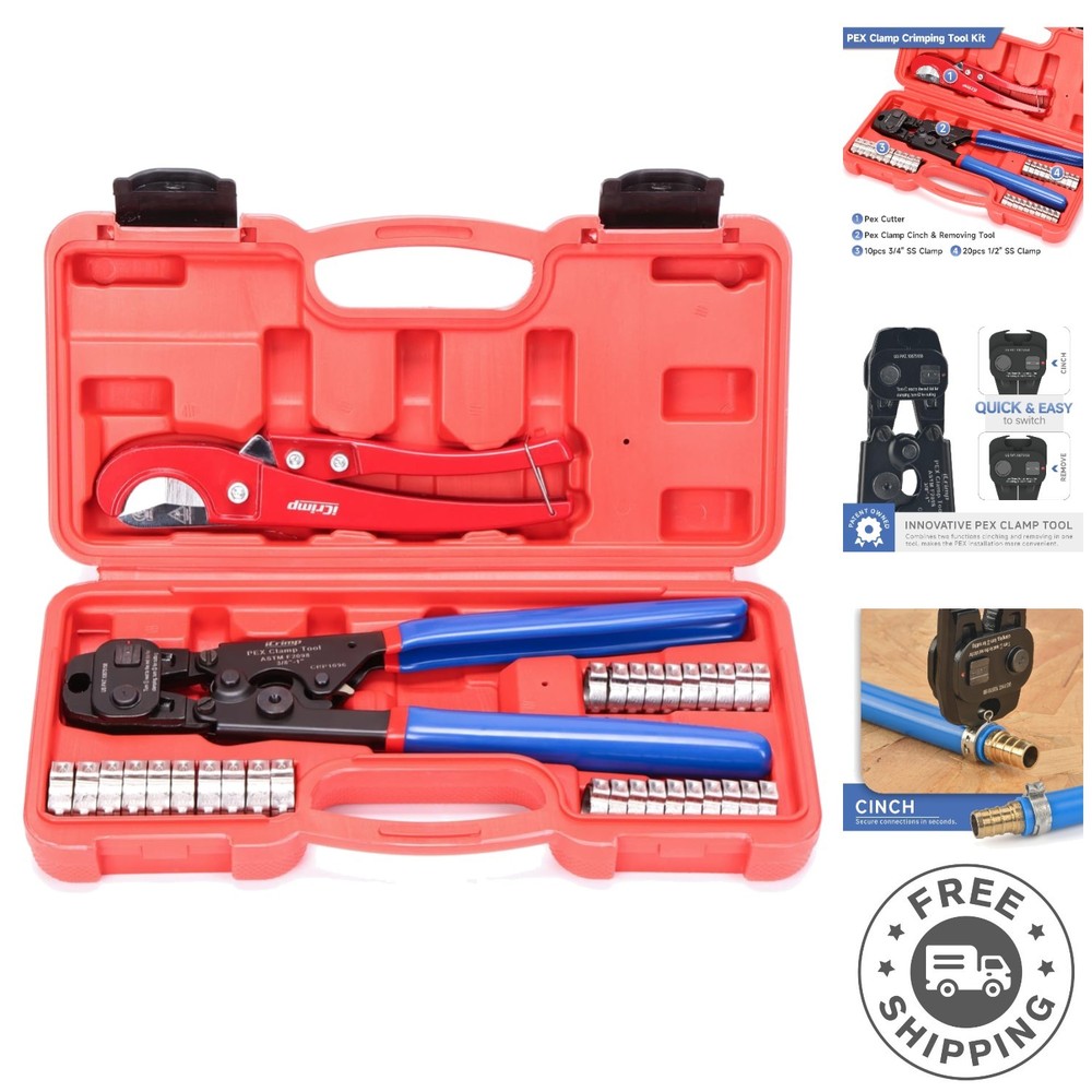Heavy-Duty PEX Tool Set with Clamps and Pipe Cutter – Ideal for DIY and Plumbing
