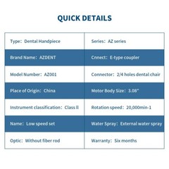 AZDENT pieza de mano dental baja velocidad recto+contra angulo+motor de aire 2H