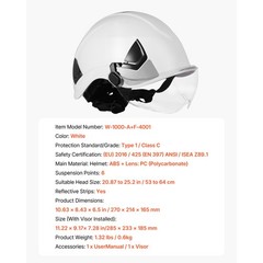 Uimoso Safety Helmet with Visor and Adjustable 6-Point Suspension System