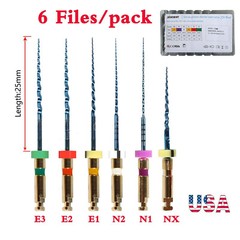6pcs Dental Endo treatment Root Canal Engine Hand Use NiTi Rotary Files 25MM
