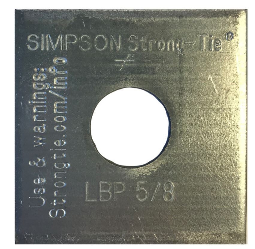 Simpson LBPS 5/8 – 5/8IN BOLT DIA 2 X 2 BEARING PLATE (50 per Box)