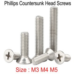 M3 M4 M5 Phillips Machine Screws Countersunk Flat Head Bolts A2 Stainless Steel