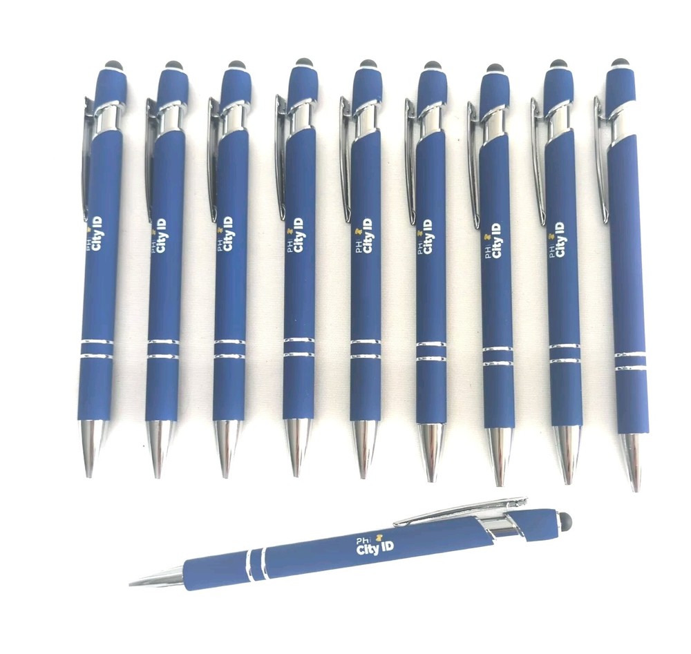10ct Misprint/Overstock Lot Alpha Metal Soft Touch Stylus Click Pens ROYAL BLUE