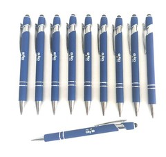 10ct Misprint/Overstock Lot Alpha Metal Soft Touch Stylus Click Pens ROYAL BLUE