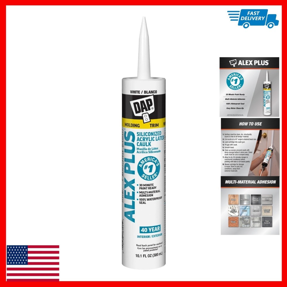 DAP 10.1oz White Alex Plus Acrylic Latex Caulk with Silicone