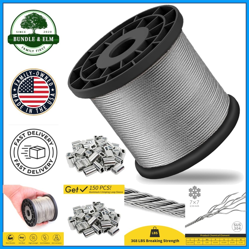Corrosion Resistant 328FT Stainless Steel Cable for Hanging Plants and Lights