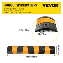 VEVOR Modular Rubber Traffic Speed Bump 2 Channel Cable Protector Ramp