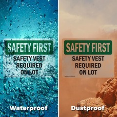 (2 Pack) Safety Vest Required On Lot OSHA Safety First Sign Decal Metal Plastic