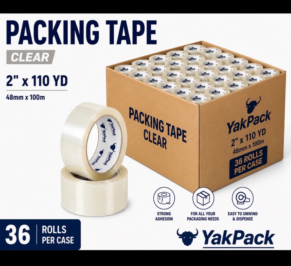 Clear Packing Tape 2 x 110 yd – 36 Rolls per Case (Acrylic Adhesive)