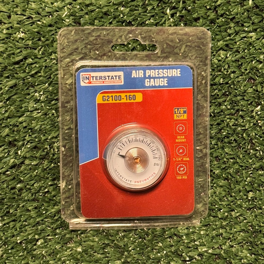 Interstate Pressure Gauge 160 PSI 1.25″ Diameter 1/8″ NPT Rear Mount – G2100-160
