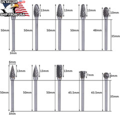 1/4” Double Cut Tungsten Steel Carbide Rotary Burr Die Grinder Shank Bit Set US