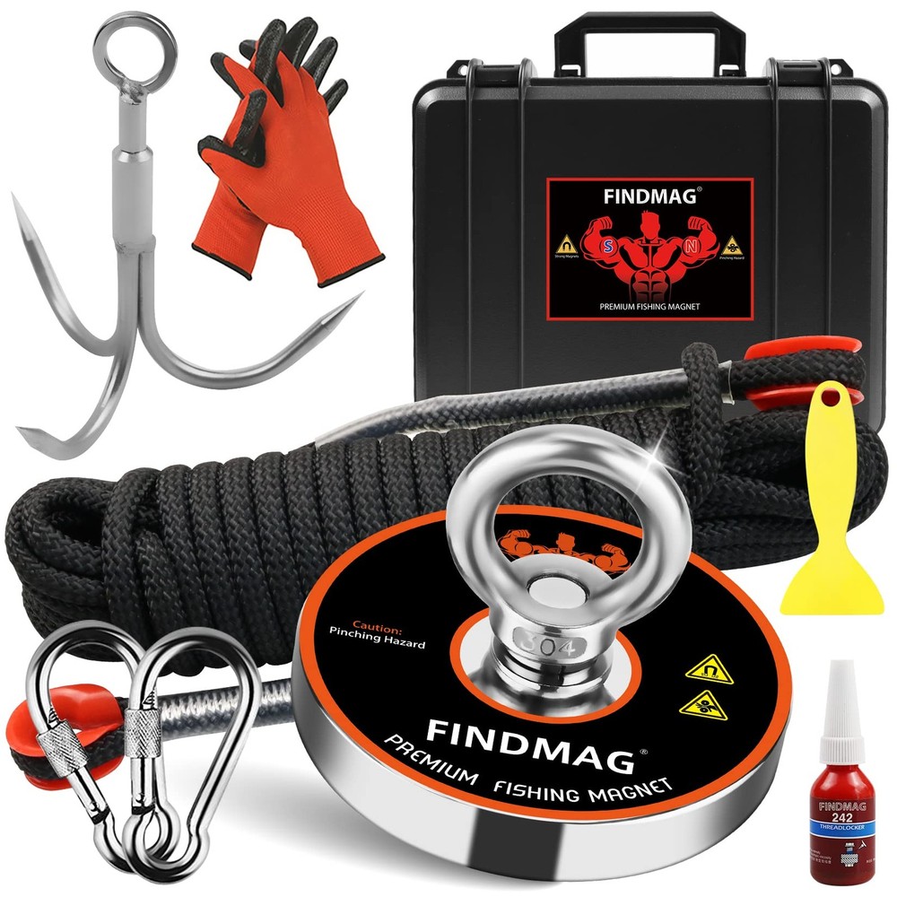 FINDMAG Magnet Fishing Kit with Case, 1500 LBS Pulling Force Super Strong Mag…