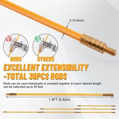 50FT Fiberglass Wire Pulling Rods – Electrical Cable Fishing Tools Kit with Atta