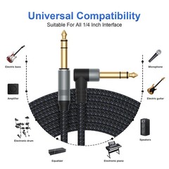 2Pack 10Ft TRS Instrument Cable Right Angle 1/4 Inch Male Jack Stereo Audio Cord