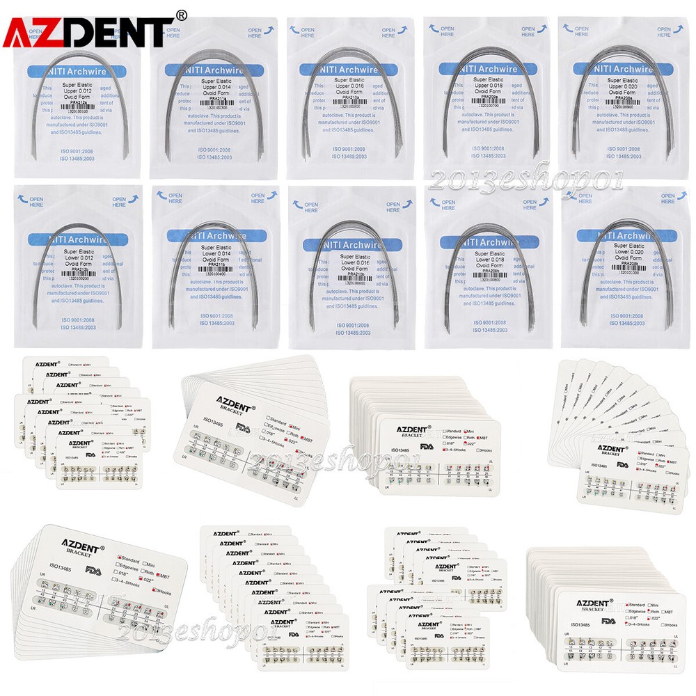AZDENT Ortho Metal Bracket Braces MBT/Roth Hooks 3/345/Round Niti Arch Wires