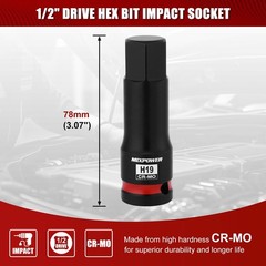 MIXPOWER 1/2″ Drive 19mm Hex Impact Bit Socket, Allen 1/2″Dr.19mm