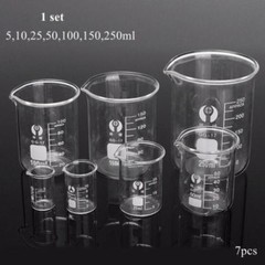 1 Set 7pcs 5/10/25/50/100/150/250ml Glass Beaker Chemistry Laboratory