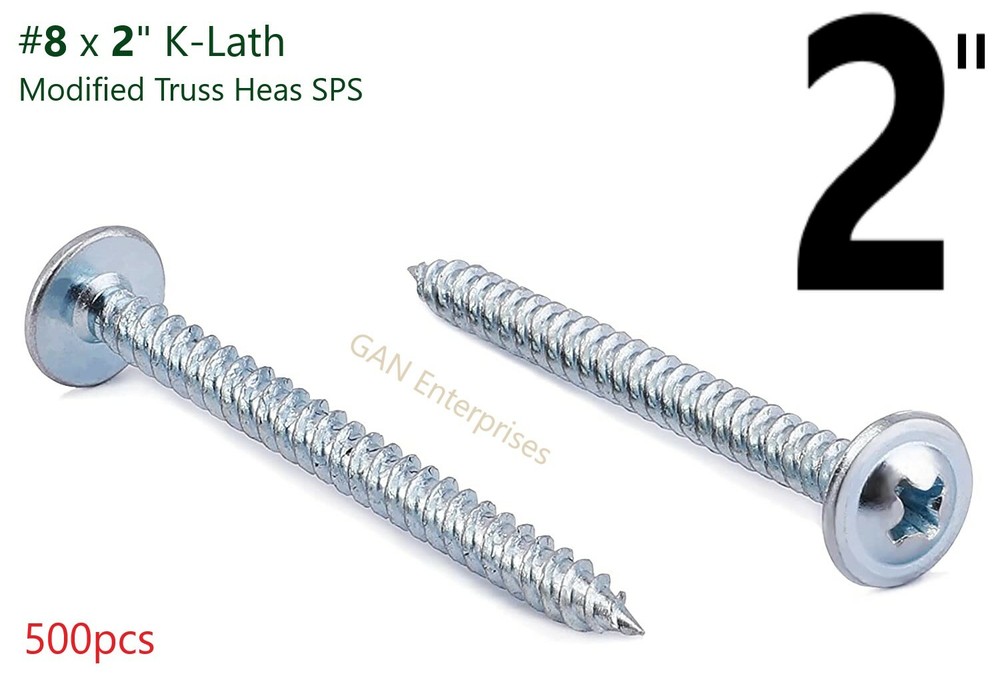 Modified Truss Head Self piercing Screws # 8 x 2 K-Lath ZINC (500)