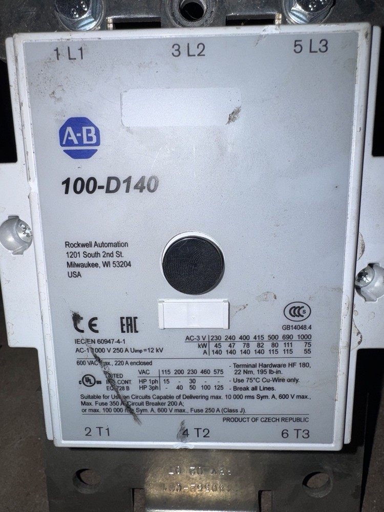 Allen Bradley 100-D140 AC Contactor AC 120v Coil 60hz