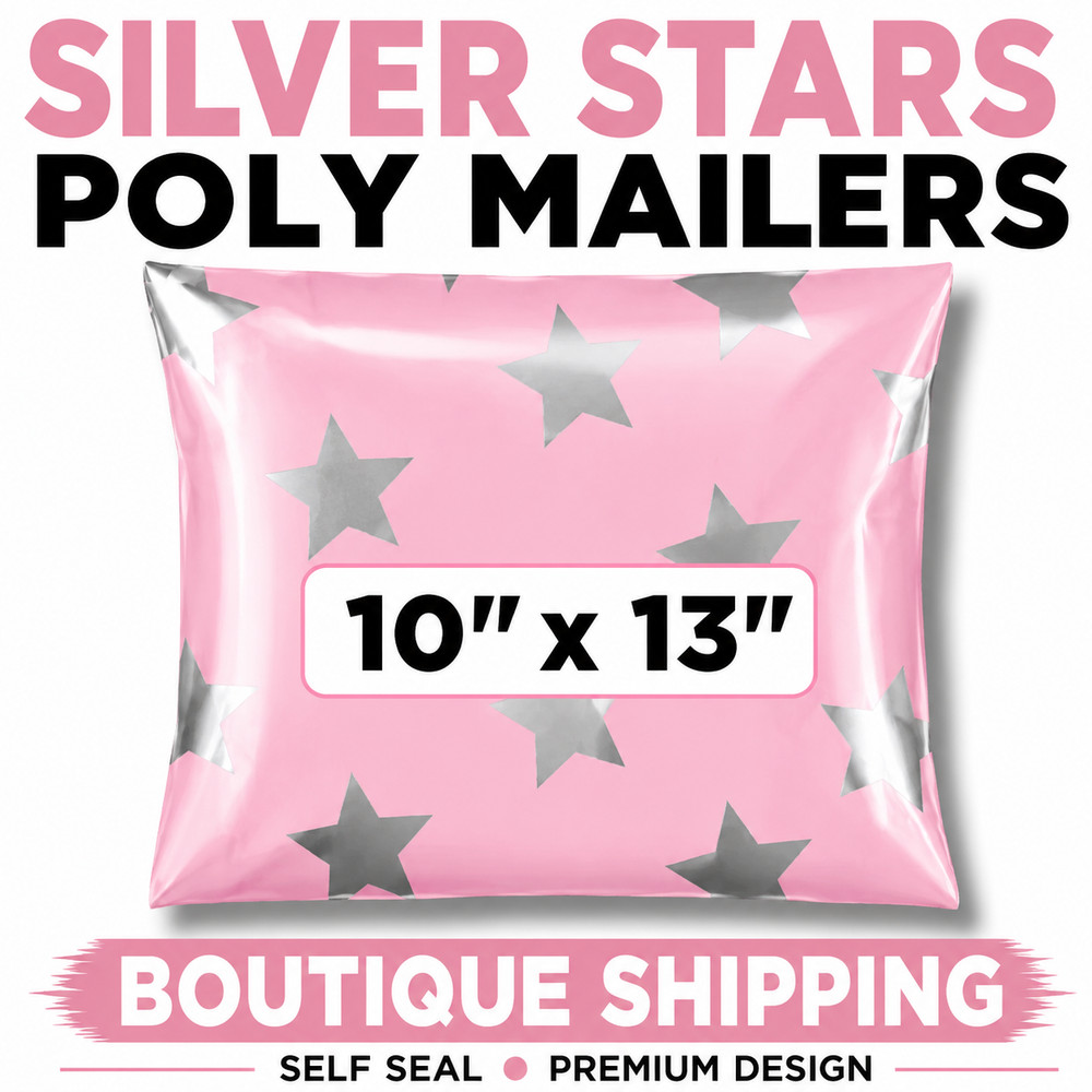 10×13 Pink Silver Stars Poly Mailers Boutique Shipping Bags Cute