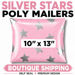 Silver Stars Pink Poly Mailers 10×13 Designer Shipping Bags Cute