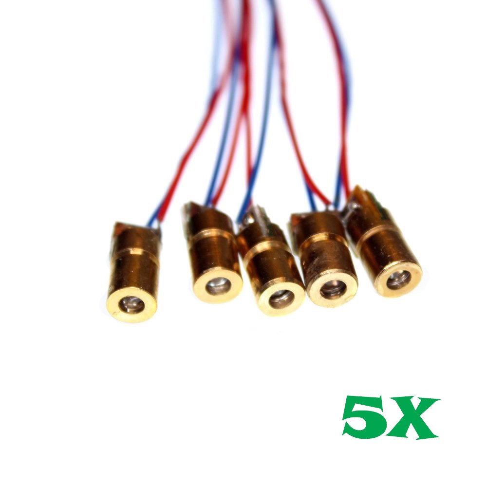 650nm 5mW Red Laser Diode Module 5V 6mm Brass Focusable Pre-Wired 5pk / 10pk