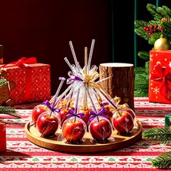 Candy Apple Stick Kit, 24P Purple Apple Wooden Skewers with Bags/Purple Ribbon