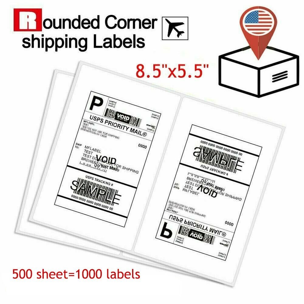 1000 Premium 8.5″ X 5.5″ Half Sheet Self Adhesive Shipping Labels 2 Per Sheet