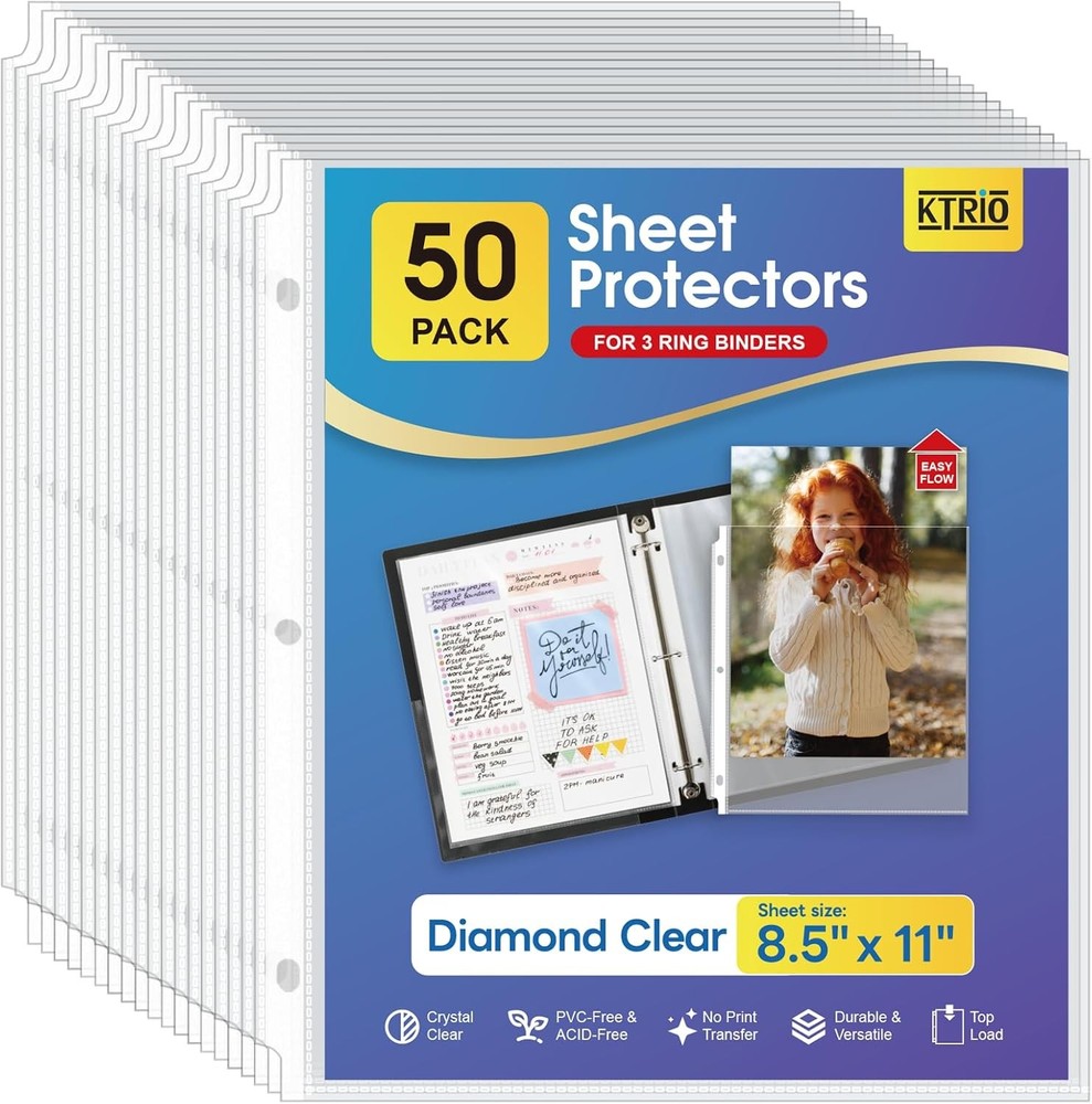 Sheet Protectors 8.5 x 11 Inch, Clear Top Loading Page Protectors for 3 Ring Bin