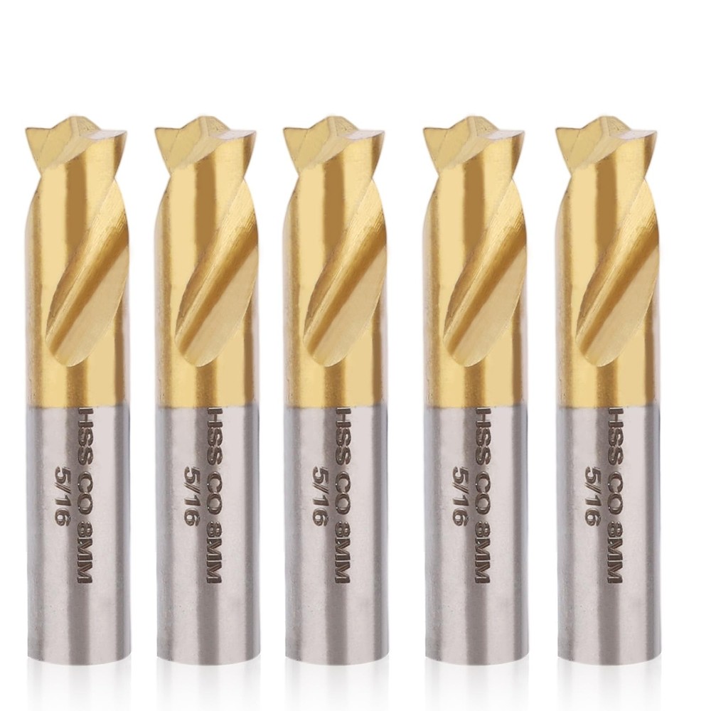 5pcs Spot Weld Drill Bit, 5/16in/8mm High Speed Steel 5/16in, Gold, Silver