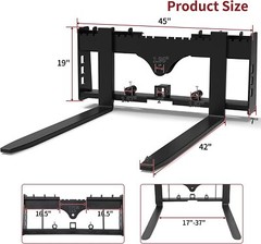 45″ 2500lbs Skid Steer Pallet Fork Quick Attach W/Receiver Hitch & Spear Sleeves
