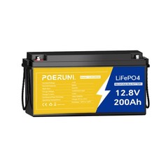POERUNI 12.8V 200Ah LiFePO4 Lithium Battery BMS 200Ah Deep Cycle for RV Solar