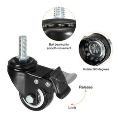 4pcs 1.5″ Swivel Threaded Stem Casters 3/8″-16UNC PU Wheel with Brake 88lbs Load