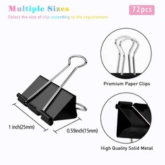 72 Pack Metal Paper Clamps Binder Clips 1 Inch/25mm for Home Office School USA