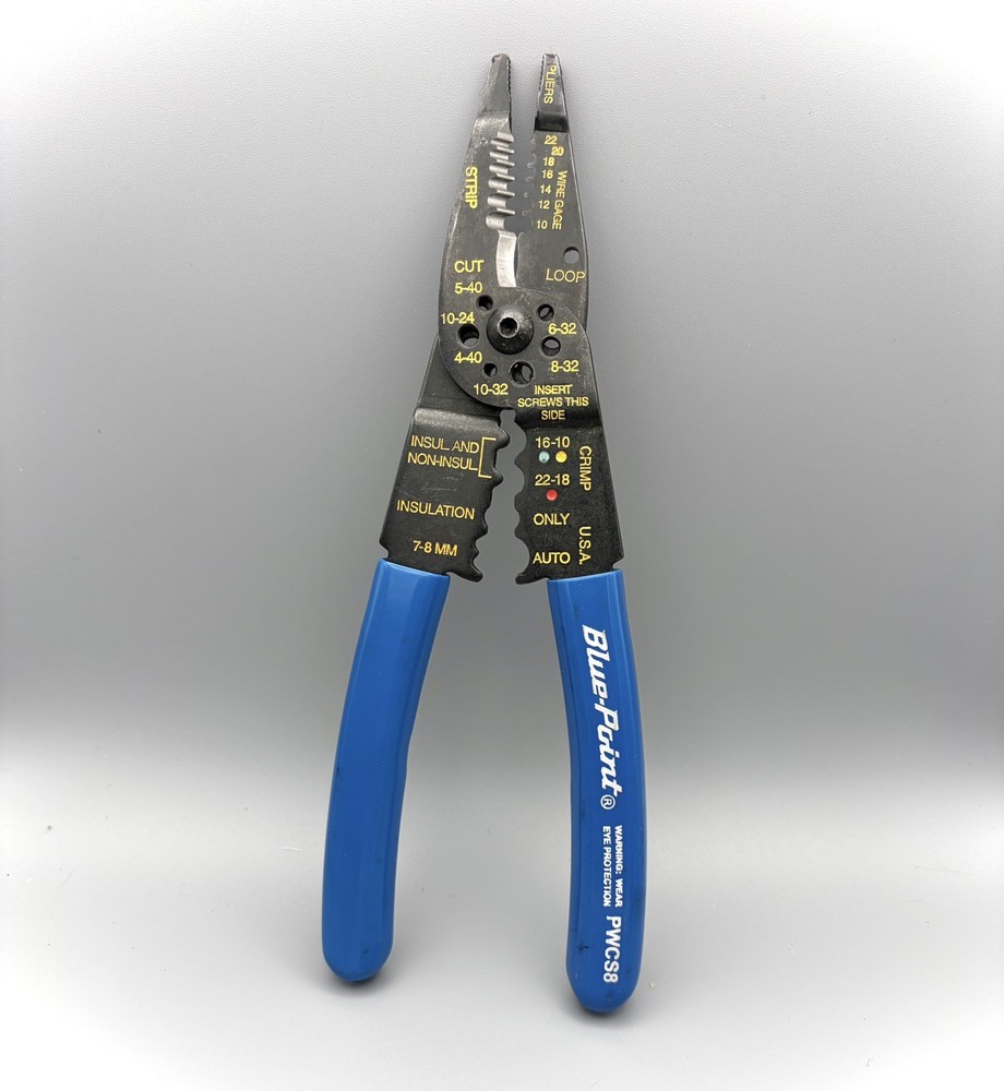 Blue Point PWCS8 Wire Stripper Crimper Cutter Hand Tool Blue Grips