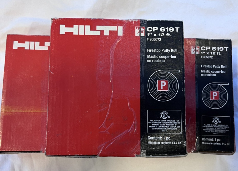 3 Count HILTI FIRESTOP PUTTY ROLL CP619T, 1″ x 12 ft. NEW