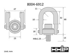 400 KG STANDARD U-BAR HOIST RING WITH M8 X 1.25 THREAD ( 8004-6912)