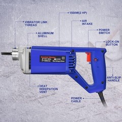 1500W Electric Concrete Vibrator 6.6ft Portable 13000VPM Cement Tool