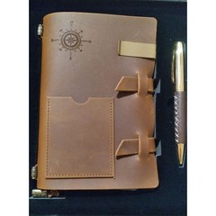 100% Genuine Leather Notebook Journal Gift Set Fountain Pen Brown 5x7in Gift Box