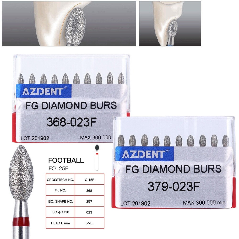 Fresas Dentales de Diamante FG 379-023F/368-023F Finas Rojo Defender Forma Fútbo