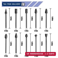 10pcs Carbide Burr Set 1/8″ Shank Rotary Tool Rasp Bits for Metal Wood – NEW
