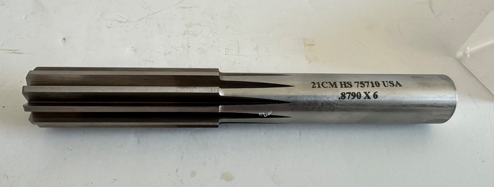 7/8”+.004 High-Speed Steel Chucking Reamer Straight Shank Straight Flute (.879