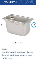 Vollrath 30942 1/9 Size 4 in Super Pan V® Steam Table Pan