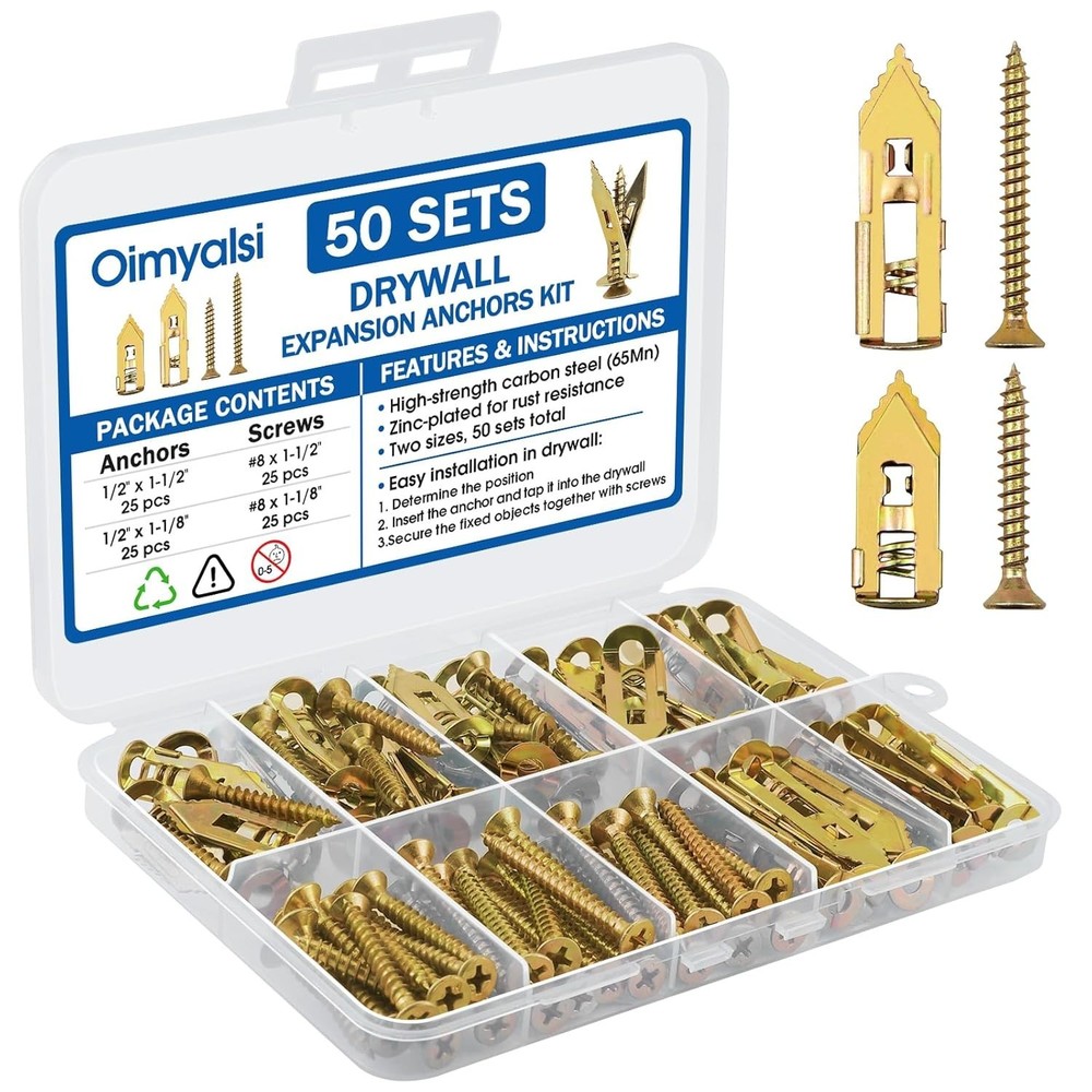 100 PCS Self Drilling Drywall Anchors with Screws – Heavy Duty Metal Expansion W