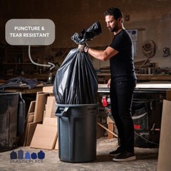 Plasticplace 64-65 Gallon Black Trash Bags, 1.5 Mil, 50â x 60â, 25 Count