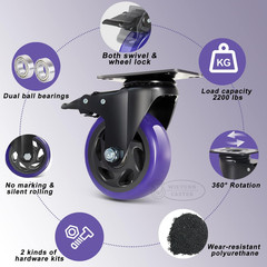 5 Inch Caster Wheels With Brake Set Of 4 Heavy Duty 2200 lb Swivel Locking