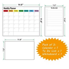 ZazzyKid Magnetic Dry Erase Calendar for Fridge: 14.6 x 11.6 inches, black