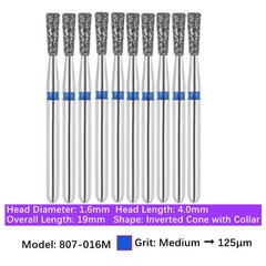 Vakker Dental Inverted Cone FG Diamond Burs 807-016M Medium Grit 10/pk