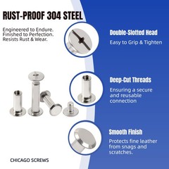 115 Sets Chicago Screws Kit for Leather Crafts, 304 Stainless Steel Binding